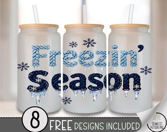 Freezin' Season Glass Can Wrap, Bold Winter 16oz Glass Tumbler Sublimation Design, Winter Vibes Sublimation, Girly Snow Art A785