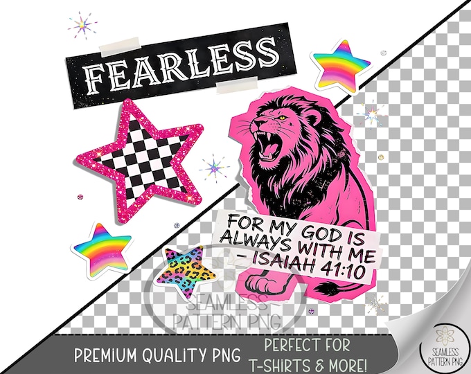 Fearless Lion Png, Roaring Hot-Pink UV DTF Sublimation File, Inspirational Clip Art, Vintage Text, Digital Download, B867