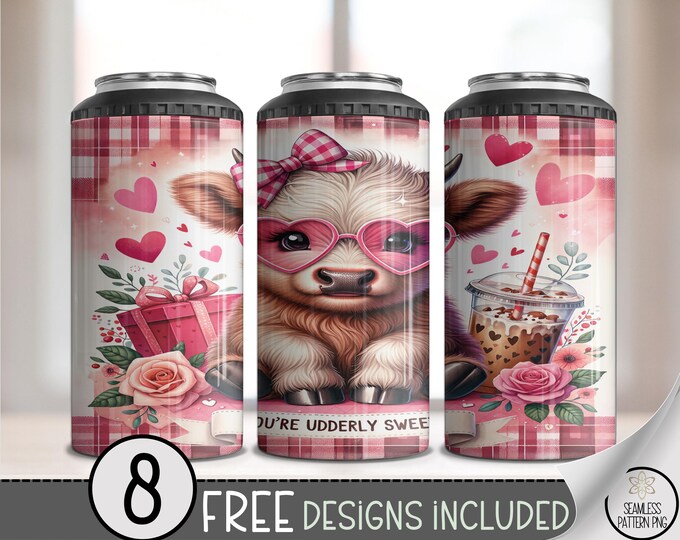You're Utterly Sweet 4-in-1 Tumbler Wrap PNG, Cute Valentines Design for Women, Sweet Highland Cow Sublimation Design, B726
