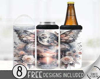 Lace Moon Can Cooler Wrap, Moon Boho 16 oz 4-in-1 Cooler Sublimation, Celestial PNG Design, Coffee Cup Holder, Floral Can Cooler Wrap File