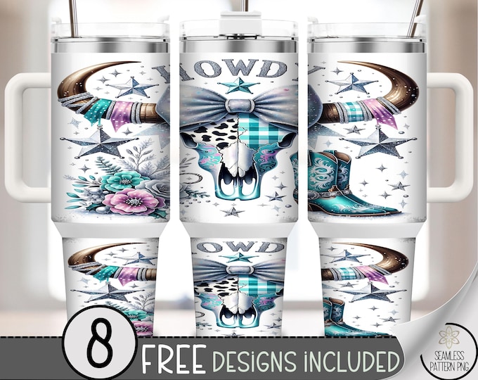 Coquette Cow Skull 40 oz Tumbler Wrap PNG, Boho Western Art, Floral Sublimation Design, Digital Download, A682