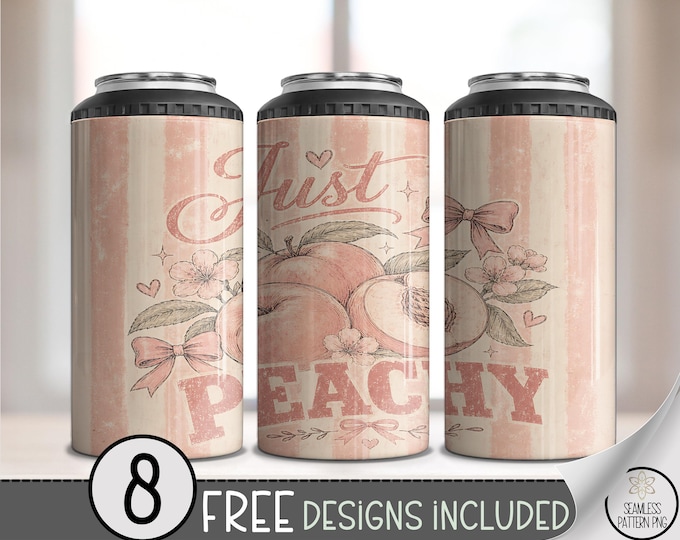 Just Peachy 4in1 Can Cooler Wrap, Vintage Cottagecore Sublimation Design, 16 oz File, B10211