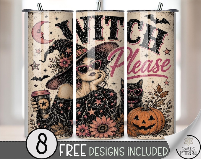 Halloween 20 oz Tumbler Wrap, Sassy Sublimation Design for Straight Tumblers, Vintage PNG Files, Digital Download, B10372