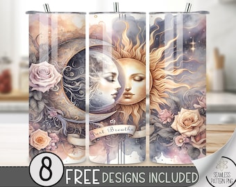 Just Breathe Tumbler Wrap, Watercolor Tumbler Wrap, Gothic Witchy Vibes Celestial Tumbler Wrap, Lace Moon Tumbler Wrap,Boho Chic Tumbler A58
