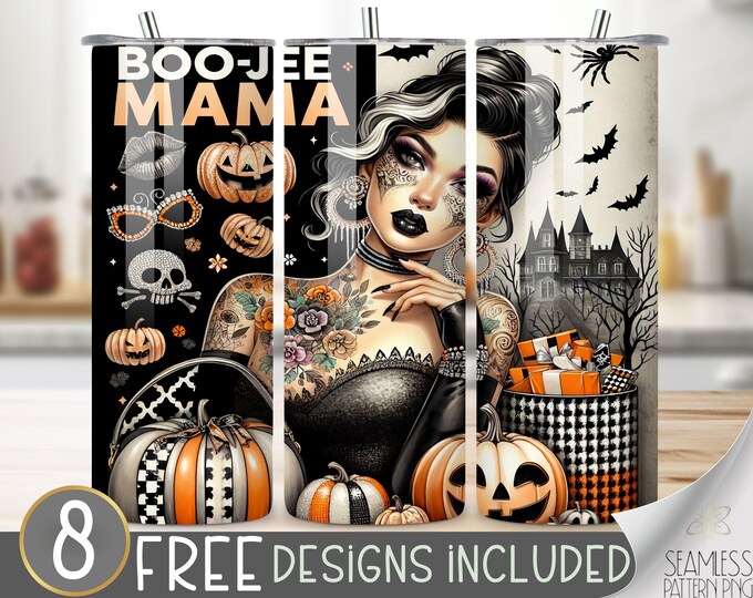 BooJee Mama Tumbler Wrap, Boogee Tumbler Wrap, Tattoo Girl Tumbler Wrap, Sassy Tumbler Design, Glittery Pumpkin 20oz Skinny Tumbler File