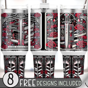 Envoltura para vaso de 40 oz con mensaje "You Had Me At Trigger Warning", diseño de sublimación para vaso Romantasy Bookish, envoltura para vaso Quencher para adultos de 40 oz PNG, A31