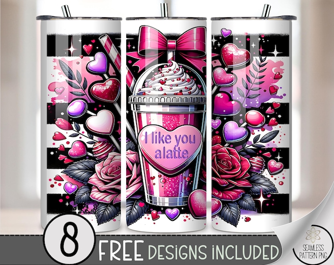 Valentine Coffee Lover 20 oz Tumbler Wrap, Valentines Day Sublimation Design for Straight Tumblers, Grunge Girly PNG Files A689