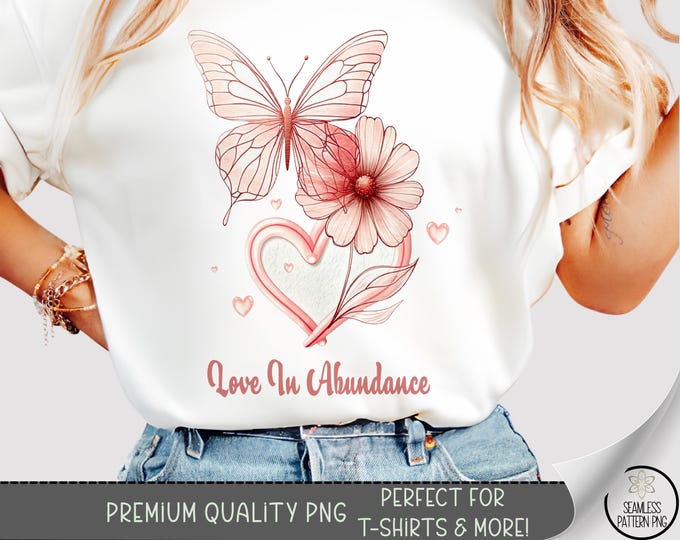Simple Valentine's Butterfly T-Shirt Design, Flower PNG, Boho Sweatshirt PNG, Inspirational Sublimation Designs for Shirts, Minimalist B837