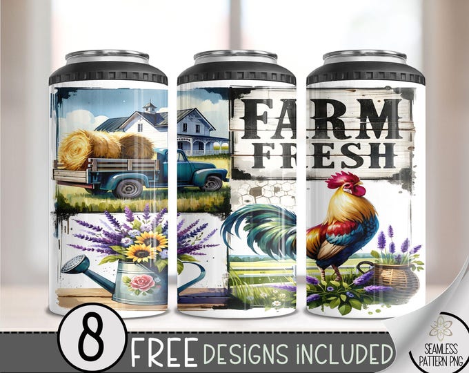 Farm Fresh 4 in 1 Can Cooler Wrap, Western Vintage Truck 4in1 Tumbler PNG, Rooster 16 Oz Can Cooler Sublimation Design, Country Western A45