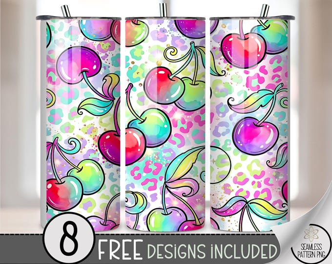 Cherries PNG, 20 Oz Tumbler Wrap, Cute Cherry Sublimation Design, Digital Download, B940