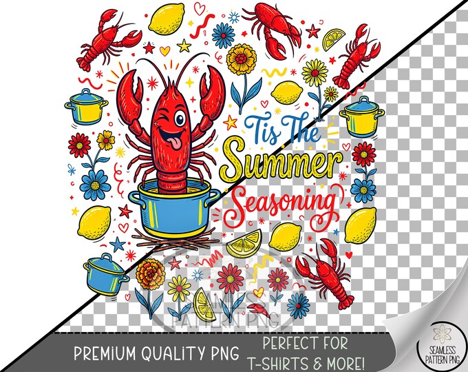Summer Lobster Sublimation Design, Playful Seafood UV DTF Graphic, Festive Clip Art, Digital Download, B10256