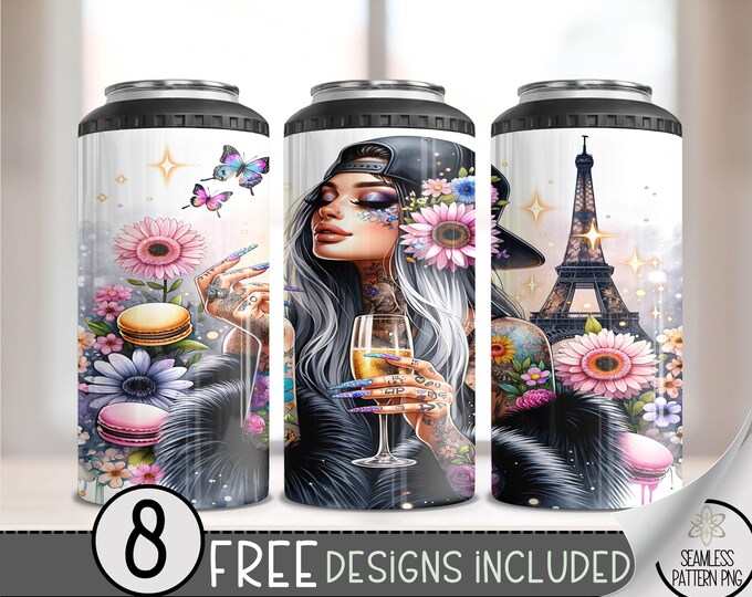 Eiffel Tower Paris 4in1 Can Cooler Wrap, Paris in Spring 16oz Stubby Can PNG, French Champagne 4 in 1 Tumbler File,France Macaroon Wrap, A36
