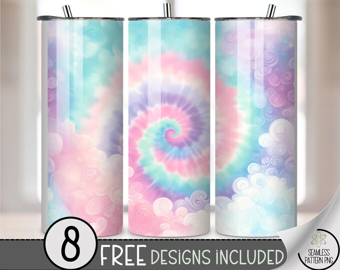 Tie Dye Pastel 20 oz Tumbler Wrap PNG: Digital Download, Seamless Sublimation Design, A581