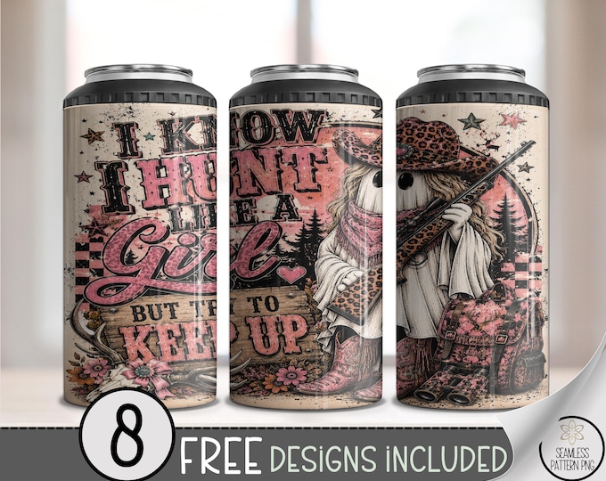 Hunting Girl 4-in-1 Can Cooler Wrap, Western Ghost Sublimation Design, Digital Download, B10412