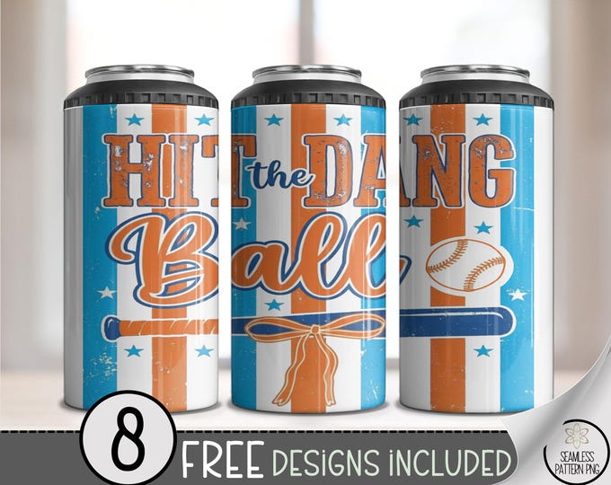 Baseball 4in1 Can Cooler Wrap, Hit the Dang Ball Sublimation Design, Retro 16 oz 4-in-1 File, Digital Download, B10206