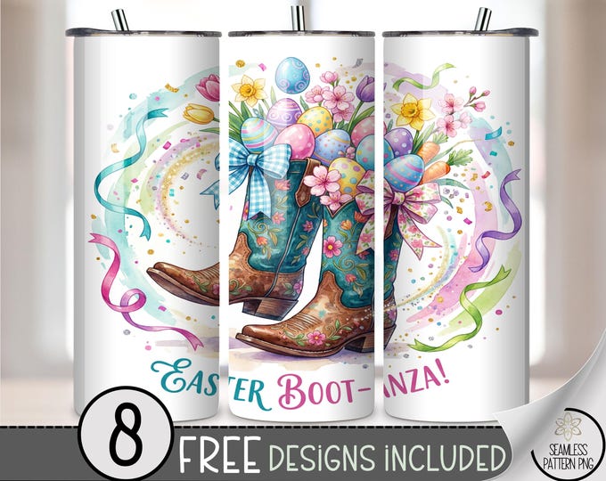 Easter Boots PNG, Cowgirl Easter Sublimation 20 oz Tumbler Wrap, Sublimation, Digital Download, B897