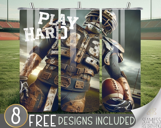Football play hard tumbler wrap, game day vibes 20 oz skinny tumbler sublimation, football tumbler design, tumbler wrap for guys, muddy PNG
