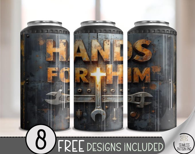 Hands For Him 4in1 Can Cooler Wrap, Religious Sublimation Design, Christian Can Cooler File For Guys, Mechanic Christian Wrap For Men, A519