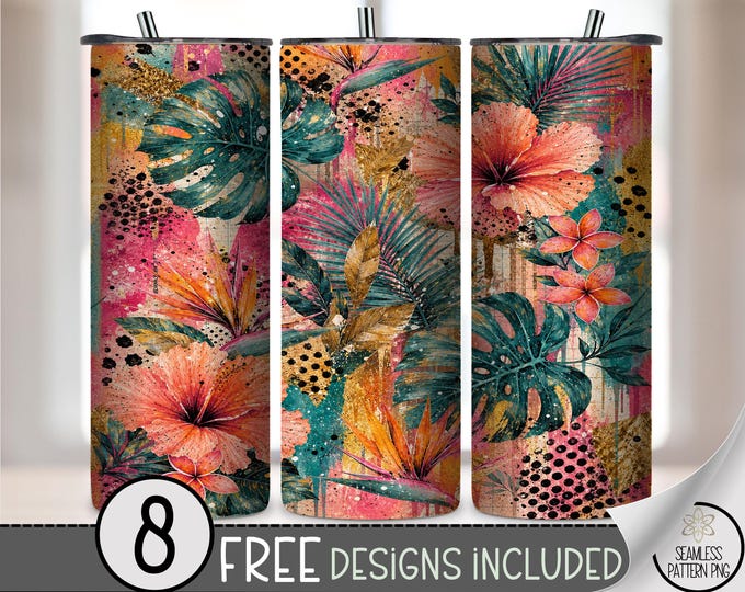 Tropical Hibiscus 20oz Tumbler Wrap, Vibrant Sublimation Design for Straight Tumblers, Boho PNG Files, Digital Download, B10489