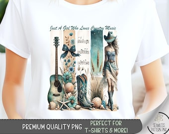 Just A Girl Who Loves Country Music T-Shirt Design, Country Sublimation Design, Guitar PNG Clipart Digital Image,Western Tshirt Design, A153