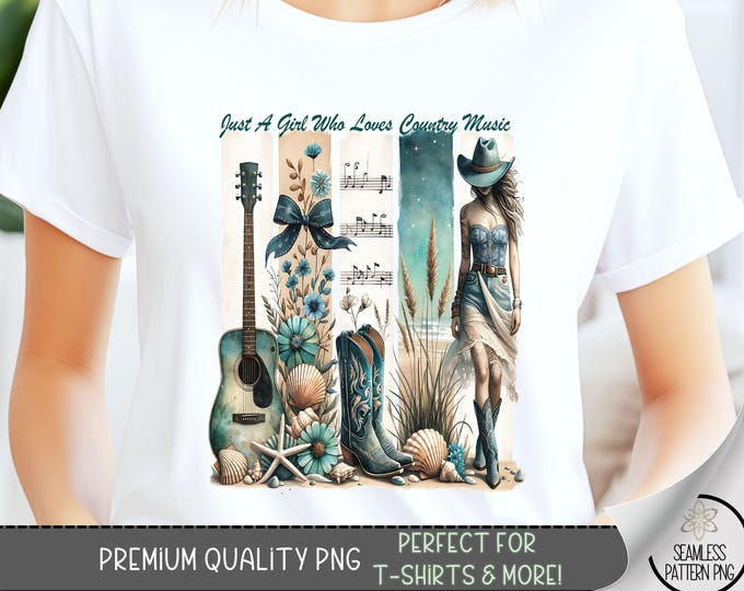 Just A Girl Who Loves Country Music T-Shirt Design, Country Sublimation Design, Guitar PNG Clipart Digital Image,Western Tshirt Design, A153