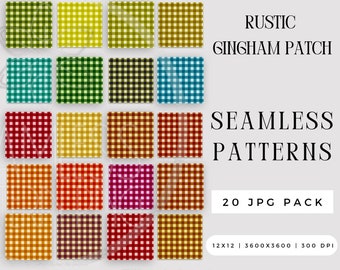 Digital, Rustic Gingham Patch Seamless Pattern JPG Bundle, Spring Summer Autumn Sublimation File Classic Repeating Pack, Commercial Use