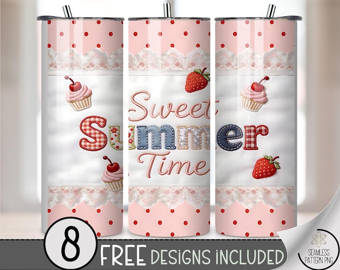 Sweet Cupcake PNG, 20 oz Tumbler Wrap, Cute Summer Time Sublimation Design For Straight Tumblers, Faux Fabric Digital Download, B874