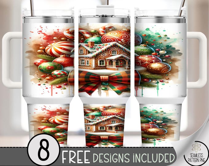 Christmas Gingerbread 40 oz Tumbler Wrap, Cookie House Sublimation Design, Colorful PNG Files for Christmas PNG A559