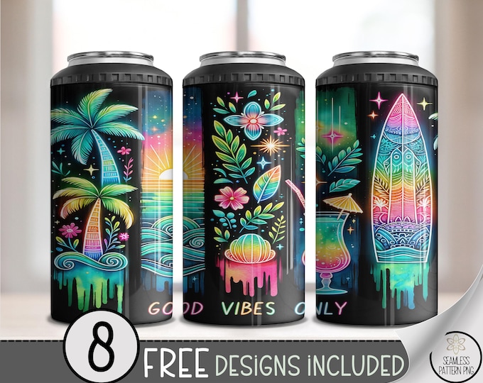 Tropical Neon Can Cooler, 16 oz Sublimation Digital Download, Summer Vibes, Bright Colors PNG, A617