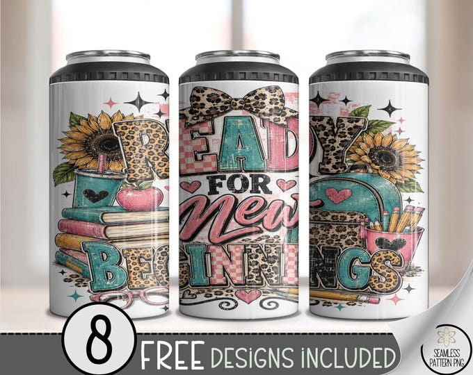 Back to School 4-in-1 Can Cooler Wrap, Teacher Leopard Print Sublimation Design, 16 oz, Digital Download, B10415