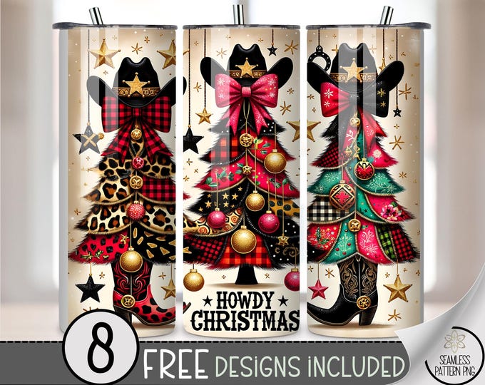 Country Western Christmas Tumbler Wrap 20 oz Skinny Tumbler Sublimation Design Instant Digital Download Only, Howdy Christmas PNG A566