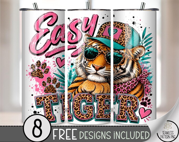 Tiger 20 oz Tumbler Wrap, Vibrant Sublimation Design for Straight Tumblers, Bold PNG File, B10303