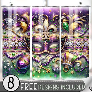 Mardi Gras Tumbler Wrap Png, Seamless 20 Oz Skinny Tumbler Sublimation Design, Western Tumbler Wrap Fleur De Lis, Colorful Mask Tumbler Wrap