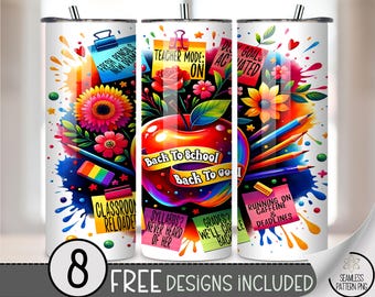 Back To School Back To Cool 20 oz Tumbler Wrap PNG, Funny Teacher Sublimation, Classroom Supply Theme, Rainbow Pencil Apple Wrap, A333