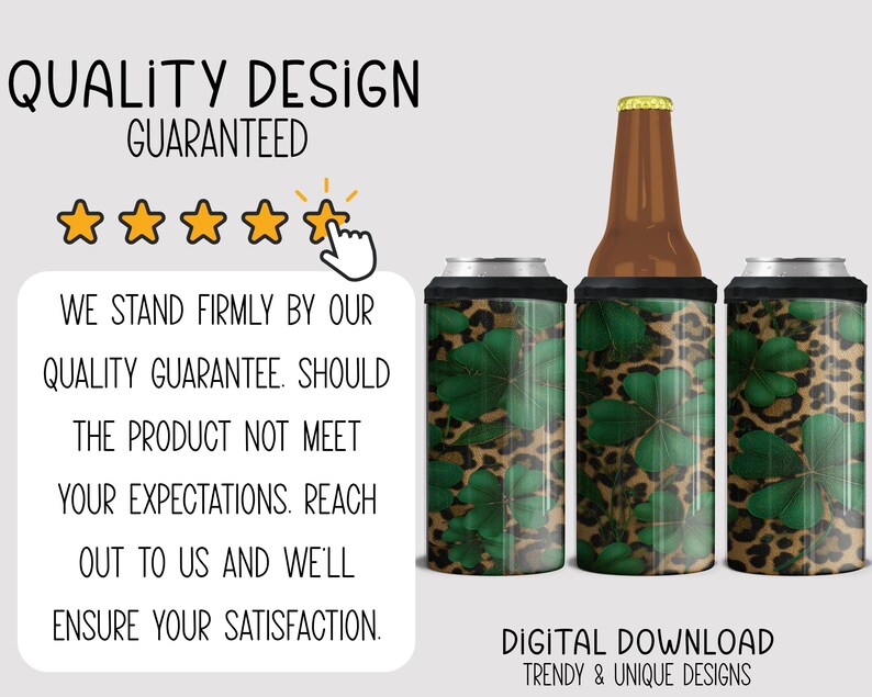 St Patrick's Day PNG, Lucky Clover Sublimation Design For 4-in-1 Can Cooler Wrap, Seamless Leopard Print File, B873 image 5