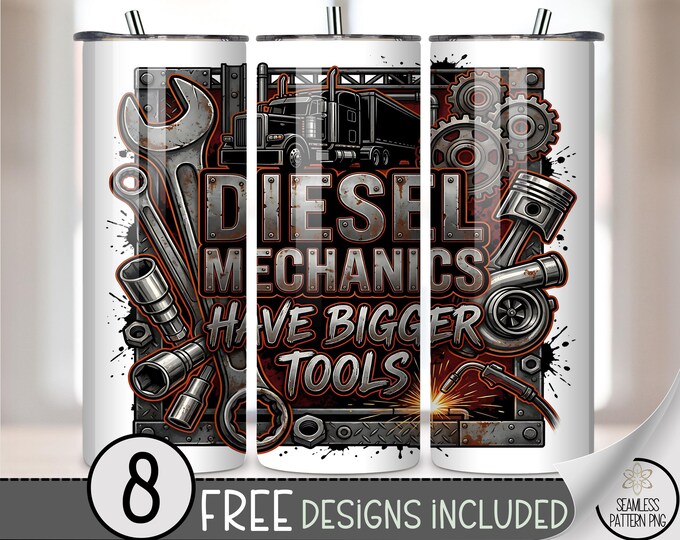 Diesel Mechanic 20 oz Tumbler Wrap, Industrial Sublimation Design for Straight Tumblers, Rugged PNG File, B10113