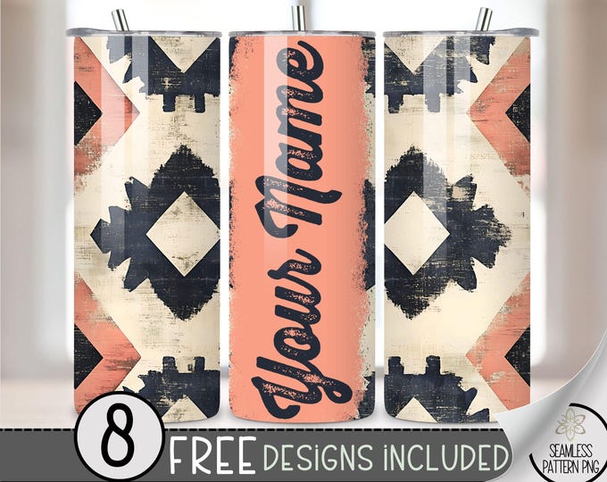 Add Your Own Name Faded Southwestern Tumbler Wrap, 20 oz Aged Western Tumbler File, Digital Aztec Tumbler Wrap Design Download, Boho Cowgirl