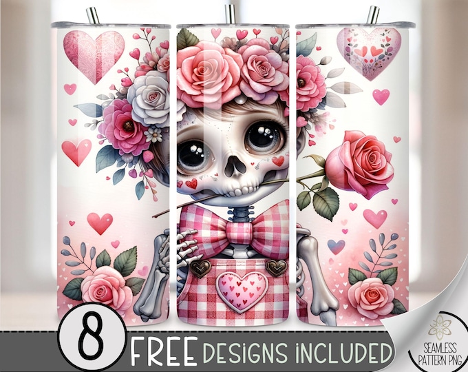Valentine Skeleton Tumbler Wrap, Love Sublimation Tumbler Wrap, Vday 20Oz Sublimation Wrap,Valentines Day Sublimation Tumbler Design PNG