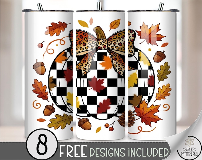 Pumpkin 20 oz Tumbler Wrap, Leopard Bow Sublimation Design for Straight Tumblers, Rustic PNG Files, Digital Download, B10244
