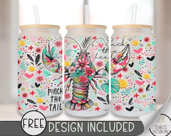 Crawfish Glass Wrap, Fisherman Aesthetic 16 Oz Glass Can Wrap PNG, Crawdad Preppy Suck The Head Tail Glass Can Sublimation Design, A218