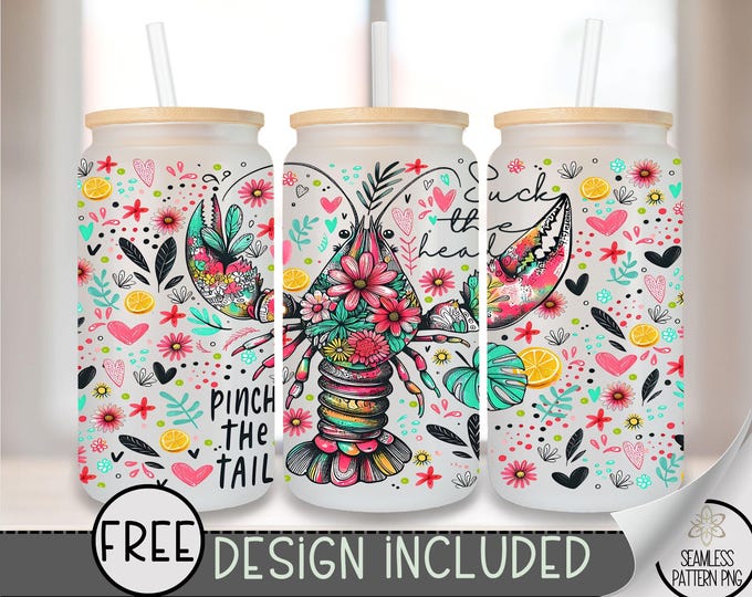 Crawfish Glass Wrap, Fisherman Aesthetic 16 Oz Glass Can Wrap PNG, Crawdad Preppy Suck The Head Tail Glass Can Sublimation Design, A218