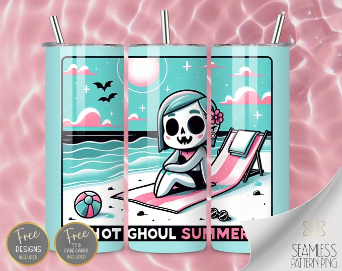 Hot Ghoul Summer 20 oz Straight Tumbler Wrap Sublimation, Funny Summer Skeleton Design Files,  Sassy Skeleton, Trendy Neon Goth PNG
