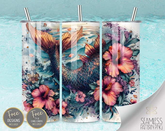 Mermaid Tumbler Wrap, 20oz Straight Sublimation Tumbler Design, Mermaid Sublimation Design Watercolor Underwater Ocean Tumbler PNG Downloads
