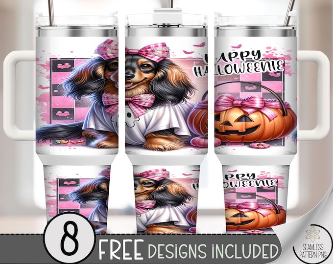 Pink Halloween 40oz Tumbler Wrap, Cute Dog and Pumpkin Design, Fun 40 oz Spooky Fall Cup File, Halloween Design for Dog Lovers A430