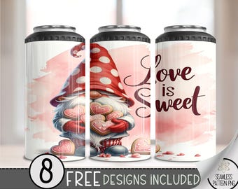 Seamless Valentine Gnomes 4in1 Can Cooler Wrap, Vday Sublimation Design, Love 16 Oz Can Cooler Design File, Cute Gnome 4 in 1 Tumbler PNG,