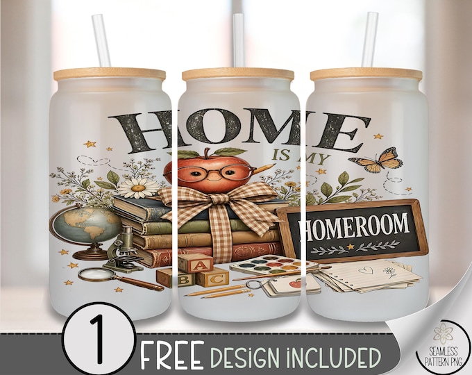 Back to School Glass Can Wrap, Teacher Homeroom 16oz Tumbler Sublimation Design PNG, Digital Download, B10515