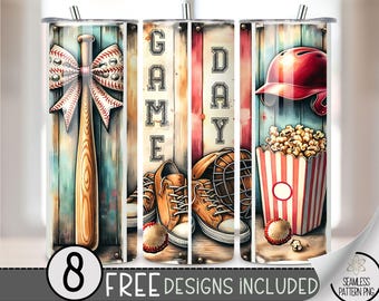 Baseball Png, Game Day Baseball 20oz Skinny Tumbler Sublimation Design, Baseball Mama Tumbler Wrap File PNG, Brushstroke Baseball PNG, A150
