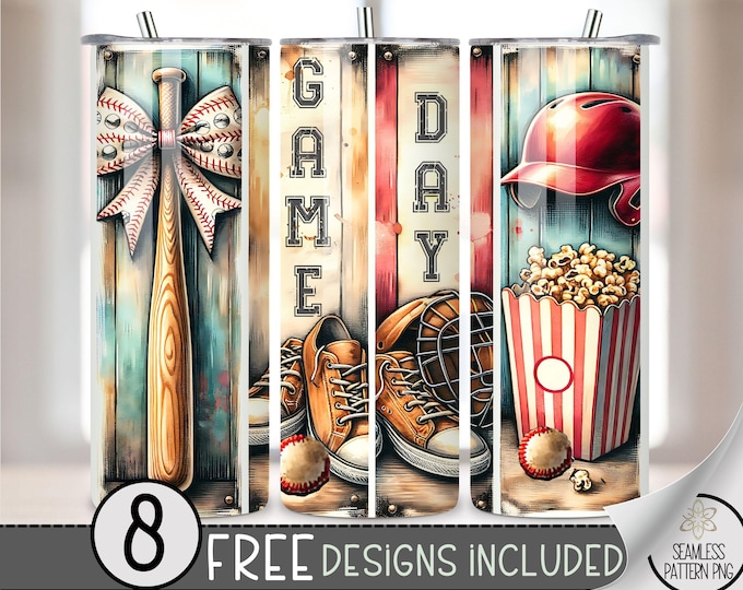 Baseball Png, Game Day Baseball 20oz Skinny Tumbler Sublimation Design, Baseball Mama Tumbler Wrap File PNG, Brushstroke Baseball PNG, A150