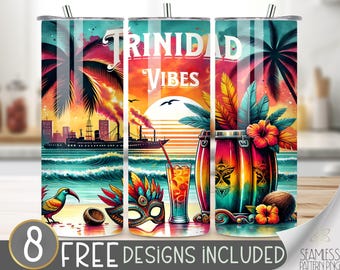 Trinidad Tumbler Wrap, Trinidadian Vibe Sublimation Design, 20oz Skinny Tumbler Design Summer Tumbler Wrap, Caribbean Theme Vacation Tumbler