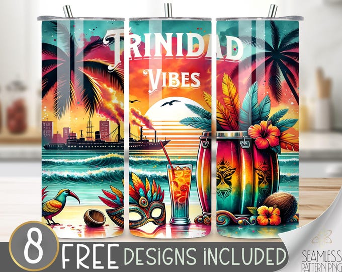 Trinidad Tumbler Wrap, Trinidadian Vibe Sublimation Design, 20oz Skinny Tumbler Design Summer Tumbler Wrap, Caribbean Theme Vacation Tumbler